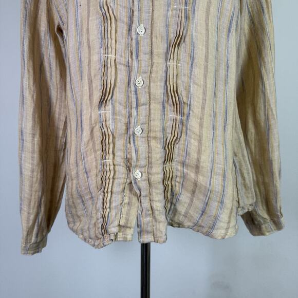 CP Shades Linen Button Up Blouse Size Small Yellow Striped Boho Ruffle Details - Picture 3 of 16